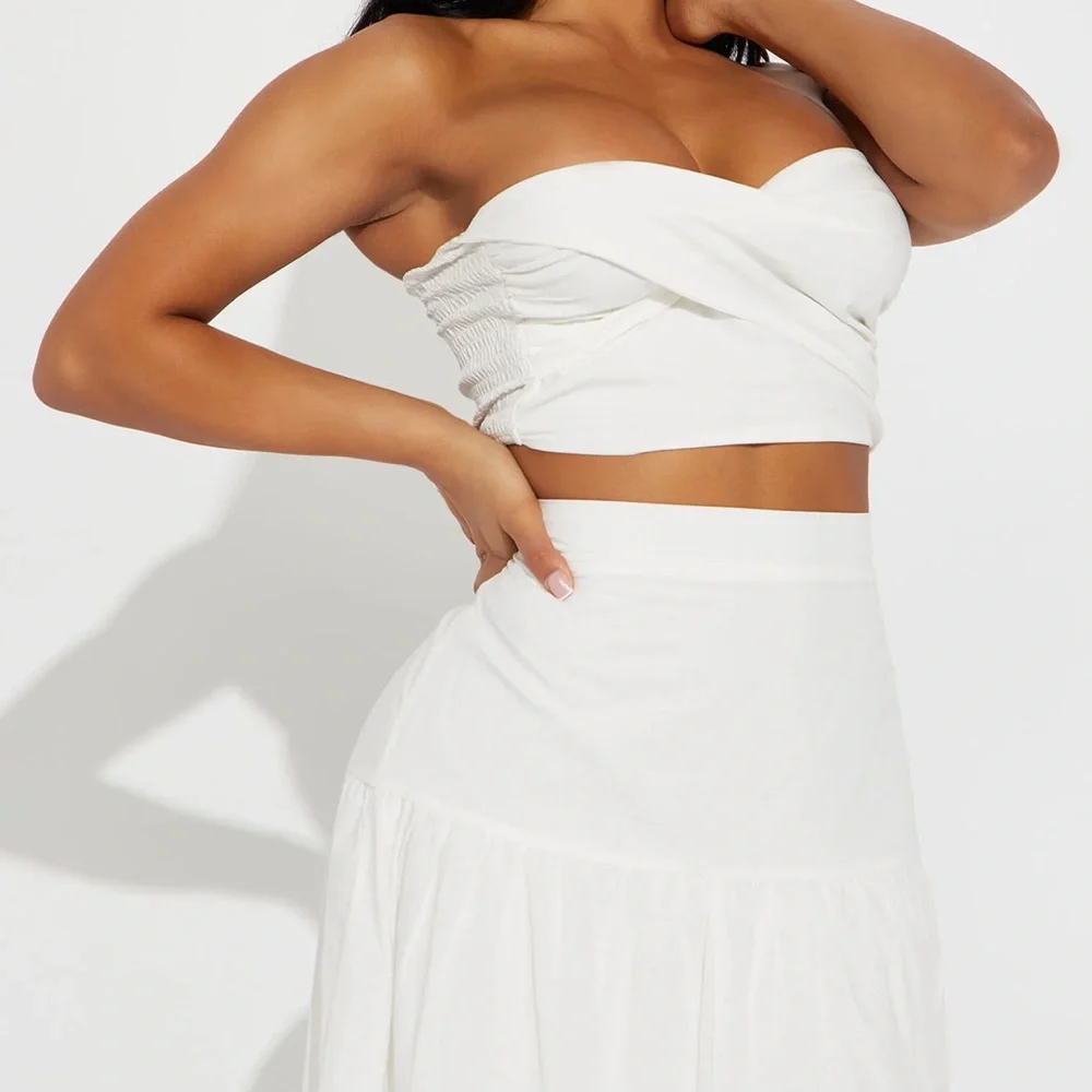 Fashion nova white maxi two piece dress tube crop top set